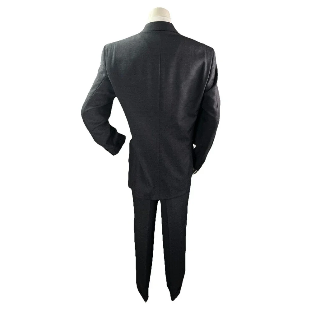 Joseph Abboud Men’s 40L 34x32 2pc Suit Super 100s Wool Pleated Cuffed Black